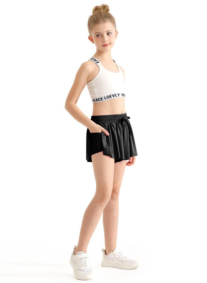 EQSJIU Girls Flowy Shorts, 2 in 1 Preppy Butterfly Elegant Black Shorts with Spandex Liner for Cheer Athletic Gym Kids Casual Clothes 10-11 Years - Image 5
